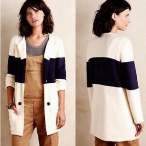 Anthropologie La Fee Verte Color Block Sweater - Navy & Ivory